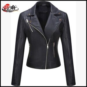 Faux Leather Motorcycle Jacket Lightweight Classic Moto Coat